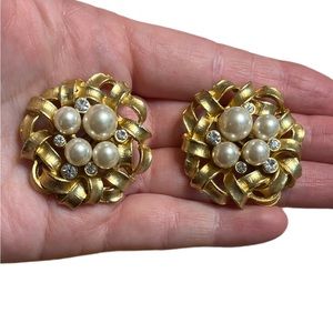 ✨ 3/$15 ✨ Gold Tone Clip On Earrings with Rhinestones and Faux Pearls